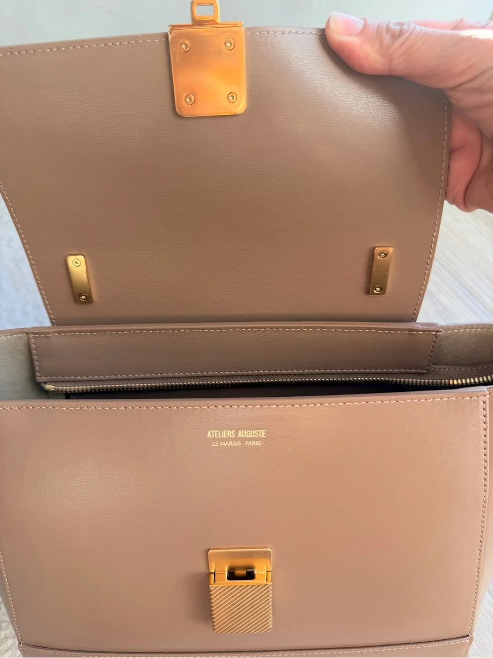 Ateliers Auguste - Marly Taupe Top-Handle Leather Bag